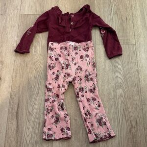 Tahari Kids Bodysuit with Floral Embroidery - Burgundy